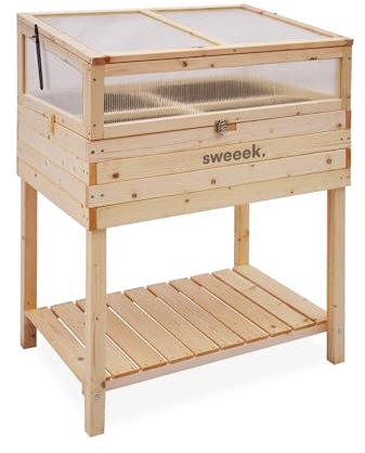 Alice's Garden - Potager en Bois sur Pieds et Serre en Polycarbonate Amovible. ERABLE. 2 en 1. avec étagère et géotextile. 80 x 60 x 109 cm