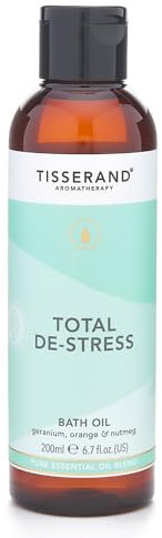 Tisserand Aromatherapy - Total De-Stress - Aromatherapy Bath Oil - Orange, Geranium, Nutmeg Essential Oil - 100% Natural Pure Essential Oils - 200ml