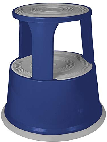 Swift Supastep Metal Blue Kick Step Stool Retractable Castors Heavy Duty Steel 150kg Load Capacity Office Warehouse Retail Home Workplace Stable Anti-Slip Circular Rolling Step Ladder