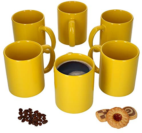 Van Well Kaffeetassen Set 6-tlg. Zylindrisch I Große Porzellan-Tassen, Gelb, Spülmaschinenfest & Mikrowellensicher I 375 ml, Ideale Geschenkidee
