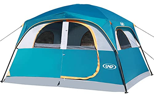 UNP Tenda familiare per 5-6 persone, impermeabile, antivento, con altezza in piedi, facile da montare, tenda familiare a doppia parete con finestre in rete, 300 x 270 x 203 cm