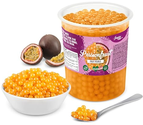 The Inspire Food Company Popping Boba Pearls for Bubble Tea - 1 KG | Passionfruit | Bursting Pearls Bubble | Real Fruit Juice For Dessert,Smoothie | 100% Vegan & Glutenfree, No Artificial Colors