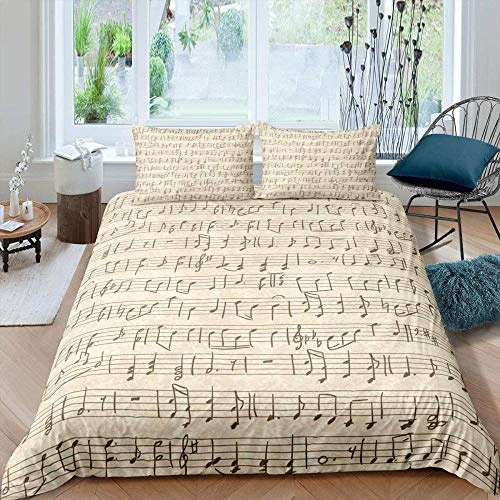 Erbaeo Completo Copripiumino Set 4 Pezzi Modello di Spartiti Musicali Vintage Note Musicali Biancheria da Letto in Microfibra 100% con Doppio Re Copripiumino Copripiumino Copriletto Matrimoniale Sing