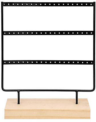 Ruby - Organizador de joyas, 60 agujeros, madera y metal, expositor de pendientes, caja de joyería vintage, organizador de joyas, pendientes de 25,5 x 22,5 cm