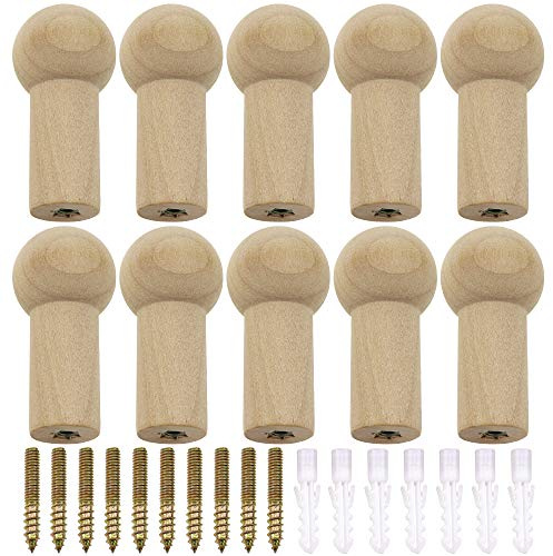 NewZC 12Pcs Natural Round Wood Wall Hooks Wooden Peg Hanger with Screw Wall Mounted Coat Rack Decorative Single Hook for Bathroom Bedroom Hanging Hat Scarf Clothes Towel Robe - Maximum Load 7kg