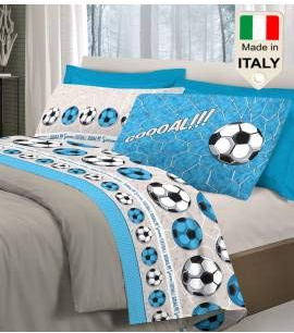 Completo Lenzuola Letto Napoli Juve Milan Inter Squadre Calcio Pallone : Colore - Azzurro, Misura - Matrimoniale
