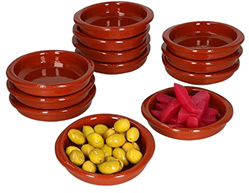 MamboCat Cazuela mit Griff 12er Set Schalen Bernd aus Ton glasiert Ø 10,5cm Größe XS 70ml Gefäß hitzebeständig I Auflaufform rund Keramik antik & mediterran I Unikat Handarbeit Vintage I Mittelalter