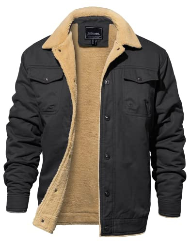 EKLENTSON Men's Biker Jacket Cargo Windproof Tactical Jacket Cotton Padded Fleece Jacket Dark Grey,XXL