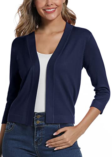 Damen 3/4 Ärmel Open Front Bolero Strickjacke Shrug Solid Cardigan Top (XL, Marine Blau)