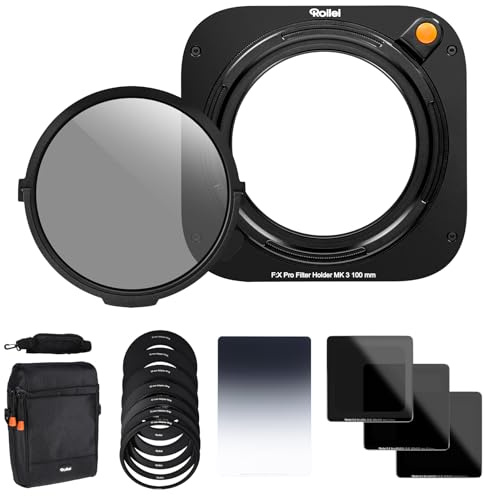 Rollei Filterhalter Master-Set MK 3. Rechteck-Filterhalter inkl. magnetischem CPL Filter, Adapterringen von 52 bis 82mm,Soft GND8-,ND8-,ND64-,ND1000