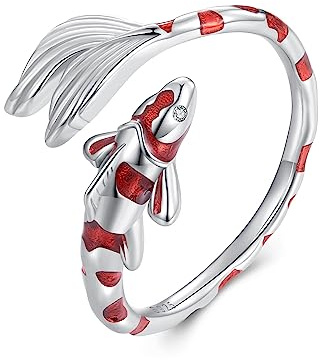 Qings Sterling Silber Tier Ringe Verstellbarer für Damen Mädchen Süß Offener Panda Waschbär Pfote Koi Fisch Delphin Ring Personalisiertes Versprechen Schmuck Geburtstags Geschenk für Frauen