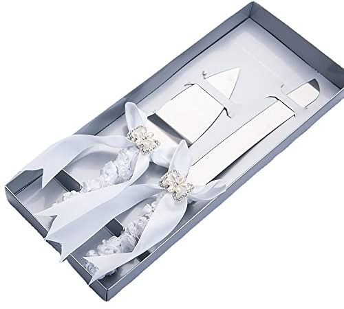 Juego de 2 cuchillos continentales para servir de pala, regalo de boda, recuerdo, boda, acero inoxidable, cuchillo para tartas, pala (D)