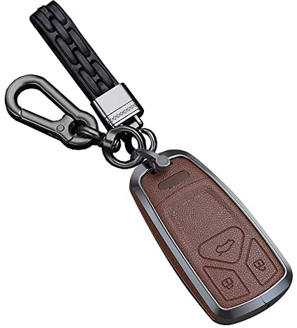 HIBEYO Intelligente Schlüsselhülle passt für Audi Autoschlüssel Hülle Leder Schutzhülle für Audi A4 RS4 B9 A5 F5 S5 RS5 A6 A7 A8 S8 Q2 SQ5 Q7 TT FV TTS TTRS Schlüsselbox Schlüsselanhänger-Braun