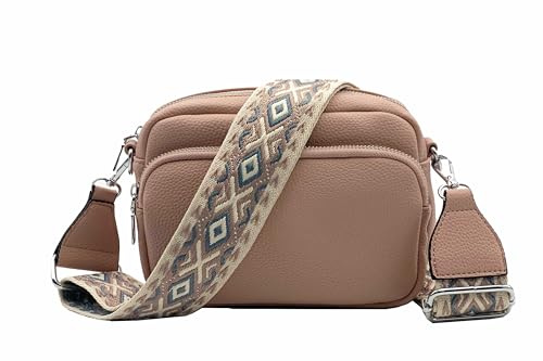 stylx Crossbody Bag Damen Leder Breiter Gurt Handtasche Umhängetasche Moderne Taschen mit breitem Schultergurt,Abnehmbarer Schultergurt,Schwarz.
