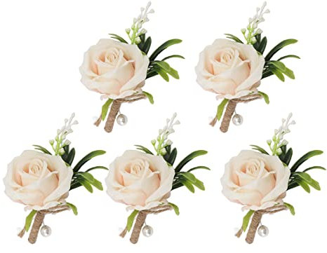 Sempoda Anstecknadel für Herrenanzüge, 5 Stück, Blumen-Anstecknadeln für Herren, Hochzeits-Boutonniere-Anstecknadel Zur Dekoration, Künstliche Blumen-Anstecknadel für Braut und Bräutigam(Sekt)