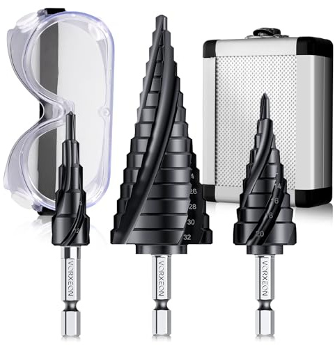 VORXEON 3 Stück Stufenbohrer aus HSS Stahl M35 Kegelbohrer Schälbohrer 4-12mm 4-20mm 4-32mm Konusbohrer für Edelstahl Metall Holz Kunststoff Aluminium Kupfer für Bohrmaschinen Akkuschrauber