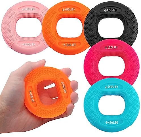 5pcs Handtrainer Fingertrainer Set, Handgriffstärker und Trainer Handgriffstärker Trainer Handtrainer Ring Silikon Handtraining Griff Strengthener 20-80LB