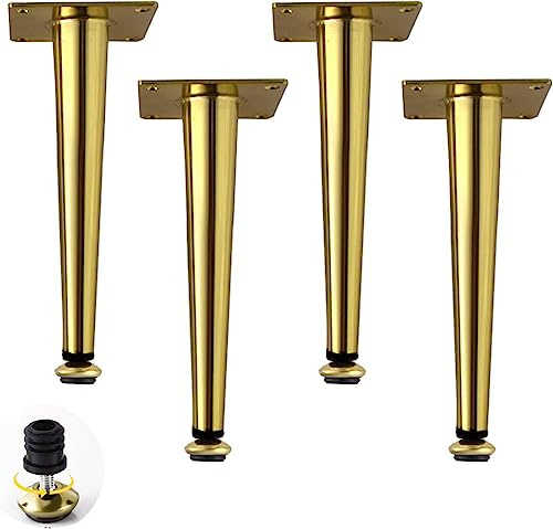 Möbelben, Bordsben, Stödben, Möbelben i metall Justerbara bordsfötter Möbelfot for byte av järn, Lastkapacitet 800 kg, med skruvar, konisk, set med 4, guld (lutning 38,5 cm/15,2 tum) (Color : Vertica