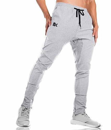 BROKIG Mens Gym Tracksuit Bottoms Jogging Running Joggers XL Light Grey