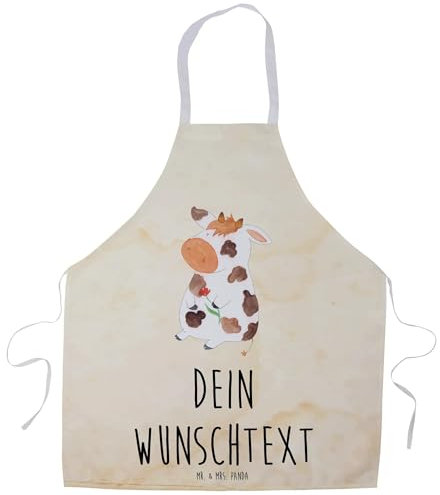 Mr. & Mrs. Panda Personalisierte Kochschürze Kuh - Geschenke, Pflegeleichte Schürze Mit Namen, Träume, Bauernhof, Magie