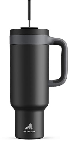 POWCAN 50 oz Tumbler with Handle, 2-in-1 Straw and Sip Lid, Leakproof, Dishwasher Safe, Insulated Stainless Steel Travel Coffee Mug, Keeps Cold for 34 Hours, Fits in Car Cup Holder (Midnight)