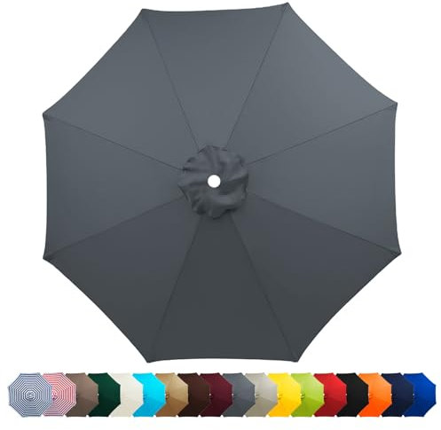 HonunGron Sonnenschirm Ersatzbezug 2M/2.3M/2.5M/2.7M/3M 6 Streben/8 Streben,UV 50+ Patio Umbrella Cloth Cover Sonnenschirm Strand Garten Runden Sonnenschirm Ersatzteile (6 Streben-2.5m,Grau)