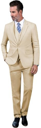 Solovedress Men's Regular Fit 3-Piece Classic Tuxedo Linen Suit Men's Summer for Wedding (Blazer + Vest + Trousers), champagne, 5XL