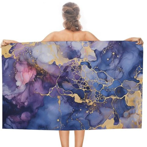 JEKYQ Strandtücher, schnell trocknende Decke, lila und grau, Handtücher, leicht, Reisehandtücher für Sport, saugfähig, Stranddecke für Fitnessstudio, Schwimmen, Camping, 137,2 x 78,7 cm