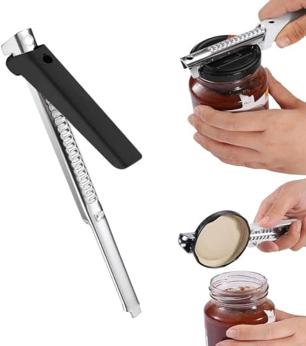 Deckelöffner für Senioren & Arthritis-Hände, Edelstahl Glasöffner mit Verstellbarem Griff, Leicht Kraftsparend Öffnen von Einmachgläsern & Flaschen (Schwarz-1 STÜCK)