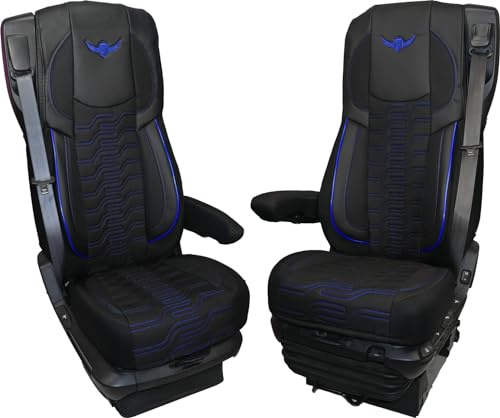 ROYAL LKW-Sitzbezüge für DAF XF 105, XF 106 – komfortabel und individuell – LKW-Zubehör – aus hochwertigem Jacquard und Öko-Leder BLAU | Jacquard-Stoff und hochwertiges Kunstleder, ergonomische Seitenstütze, leicht zu reinigen