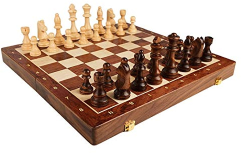 QTANZIQI Klappbares großes Schachspiel aus Holz, traditionelle Klassische Handarbeit, Holzfiguren, Walnuss-Schachbrett, Geschenk, Brettspiel, internationales Schachspiel, Internationale Schachfiguren