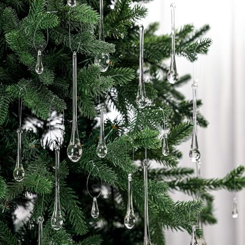 LOYIM 22 Pcs Clear Glass Teardrop Christmas Ornaments Crystal Raindrop Hanging Ornaments Crystal Chandelier Drop Pendant Icicles Decorations for Christmas Tree Winter Party Supplies (4 Medium Size)