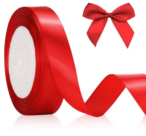 KINGLAKE 22m Satinband Geschenkband Rot - 20mm Schleifenband, Seidenbänder, Geschenkbänder Stoffband, Seidenband, Ribbon Band, Dekobänder für Schleifen, Hochzeit, Weihnachten, Basteln