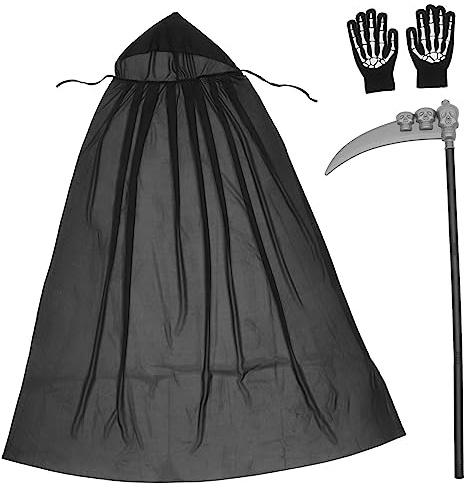 HEMOTON Muerte para Disfraces de Halloween Incluye Guantes y Hoz Disfraz Aterrador para Adultos para Fiestas de Temática de Muerte