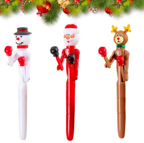 Embhlitfe 3 Pezzi Penne Natale Penne a Sfera Gadget Compleanno Bambini Penna a Sfera da Boxe con Babbo Natale Alce e Pupazzo di Neve