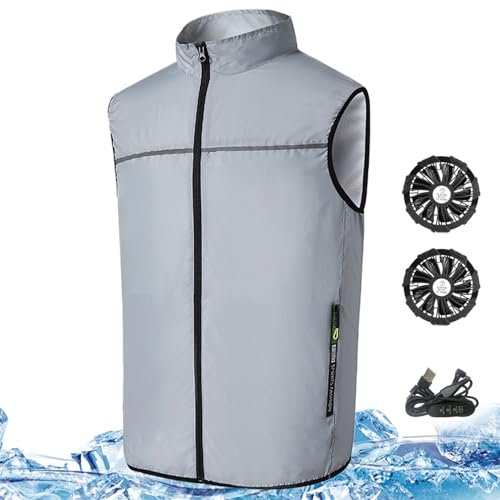 Yaoliucp Cooling Vest with 2 USB Fans, 3 Speeds, Sun Protection, Zipper & Pockets for Construction, Fishing, Sports in Hot Summer, Size S