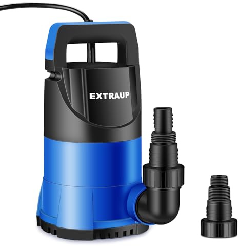 EXTRAUP Sump Pump 1HP Clean/Dirty Submersible Water Pump, Electric Thermoplastic Portable Utility Pump 3900 GPH low suction for Swimming Pool Garden Pond Basement Window Wells with 16.4ft Power Cord