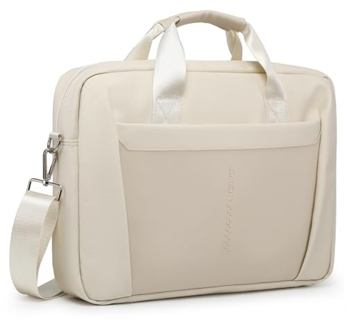 GAOCHY 15-16 Inch Laptop Shoulder Bag Business Briefcase Water Resistant Computer Messenger Bags Compatible with MacBook Pro 16, MacBook Air 15 M4 2025, 15.6 Inch Vivobook, Inspiron, Pearl White