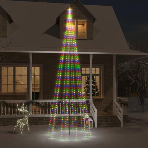 Willood LED-Weihnachtsbaum für Fahnenmast Mehrfarbig 732 LEDs Tannenbaum Lichterbaum Weihnachtsdeko Beleuchtung Außen Beleuchtet Lichterkette 500 cm