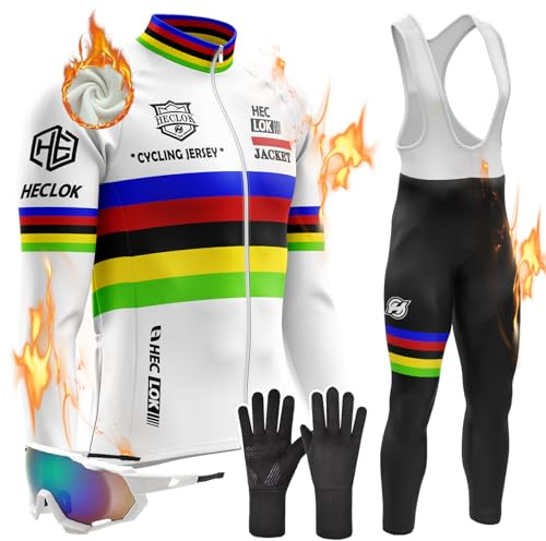 Vêtements de Cyclisme Hommes d'Hiver Combinaison de Cycliste à Manches Longues Complet Coupe Vent Chaud VTT Vélo 9D Gel Pantalon Long avec Harnais Ensemble de Vêtements Cycliste (TYP-1,L)