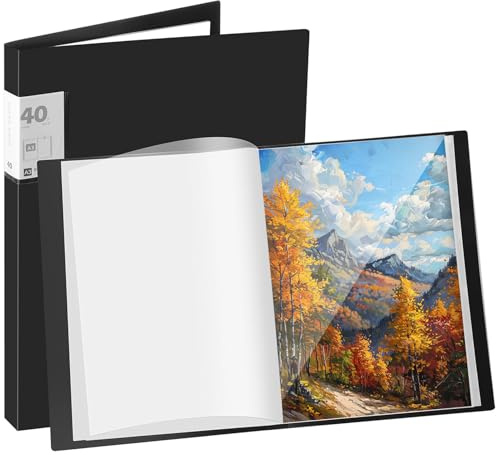 A3 Präsentationsmappe mit transparenten Kunststoffhüllen, A3-Kunstmappe für Malerei, Kunstwerk-Portfolio, 40 Taschen, Präsentationsmappen, Dokumente, Projektmappe für Schule und Büro