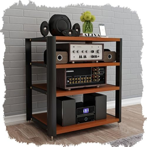IMUNKT Audio-Video-Regal HiFi Rack 2 3 4 Stufiger Medienständer Mit Rädern, Stereo-Komponenten Schrank, Plattenspieler/TV-Box/WLAN-Router/DVD Audioständer(Teak,4 Tier)