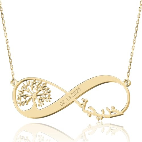 Collier Personnalisé avec Nom en Arabe - Bijoux sur Mesure pour Femme, 6 Styles de Police Arabe, Or/Argent/Or Rose, Argent Sterling /Acier Inoxydable, Cadeau pour Anniversaire, Saint-Valentin