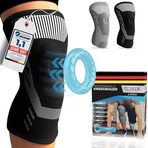 FIT MEDIC PROFI Kniebandage mit Gel-Pad [Damen & Herren] | atmungsaktiv, stützend, flexibel | Knieschoner Meniskus-Bandage bei Kniegelenkbeschwerden Arthrose Arthritis für Sport Alltag Reha