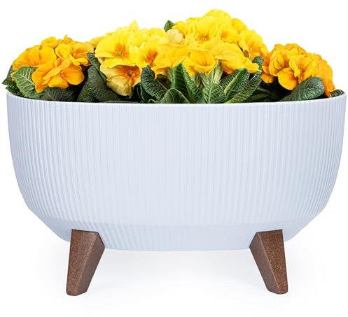 KONZEPT Blumentopf mit Füßen – großer Blumenkübel aus Kunststoff, oval Pflanzschale 40 cm – modern & wetterfest, für Innen und Außen, weiß