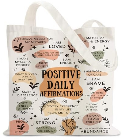 Komergave Canvas Tote Bag for Women Girls Motivational Daily Reminder Reusable Grocery Cloth Bags Positive Affirmations Prints Inspirational Quotes Cotton Tote Bags for Gym, Shopping, Work, Travel