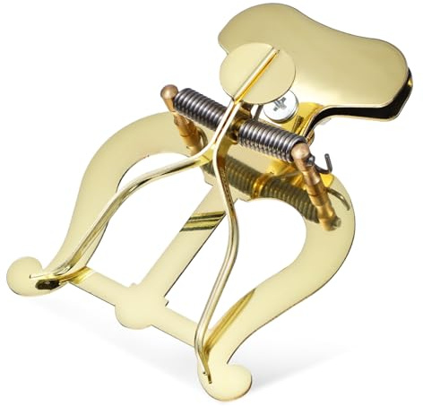 Goldene Posaunenlyra mit Klappmappe für Musikblatt, Marschkapelle | Legierung, Sicherer Halt, Robust Verarbeitet, Einsatz mit Blechbläsern, Klassischer Farbton