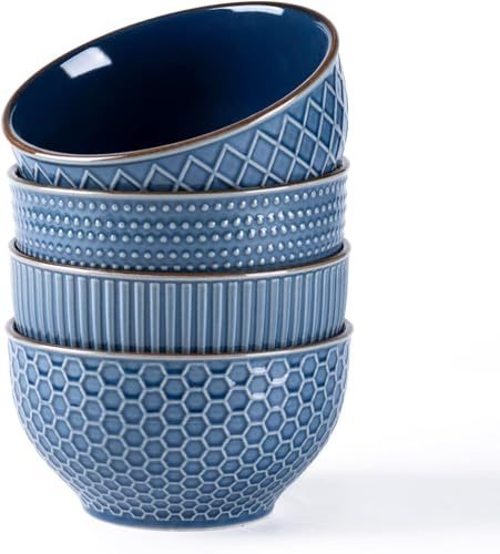 GBhome Müslischalen aus Steingut, 4er-Set, 640 ml, Keramik-Suppenschalen mit Texturmustern für Suppe, Haferflocken, Snacks, perfekte Schalen für Hochzeit, Haus-Warming, Geschenk