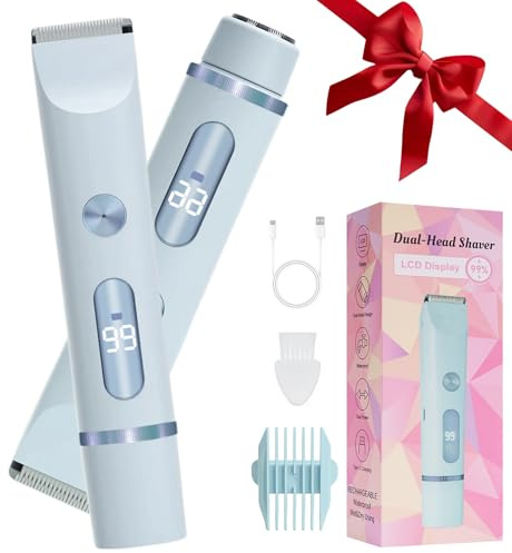 2-in-1 Intimrasierer Damenrasierer Elektrisch，Frauen Elektrischer Rasierer & Trimmer für Gesicht, Beine, Bikinizone & Körper, Nass/Trocken, Inkl. Reinigungsbürste(blau)