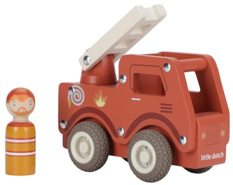 Little Dutch Feuerwehrauto Auto mit Spielfigur Holz für Kinder - rot